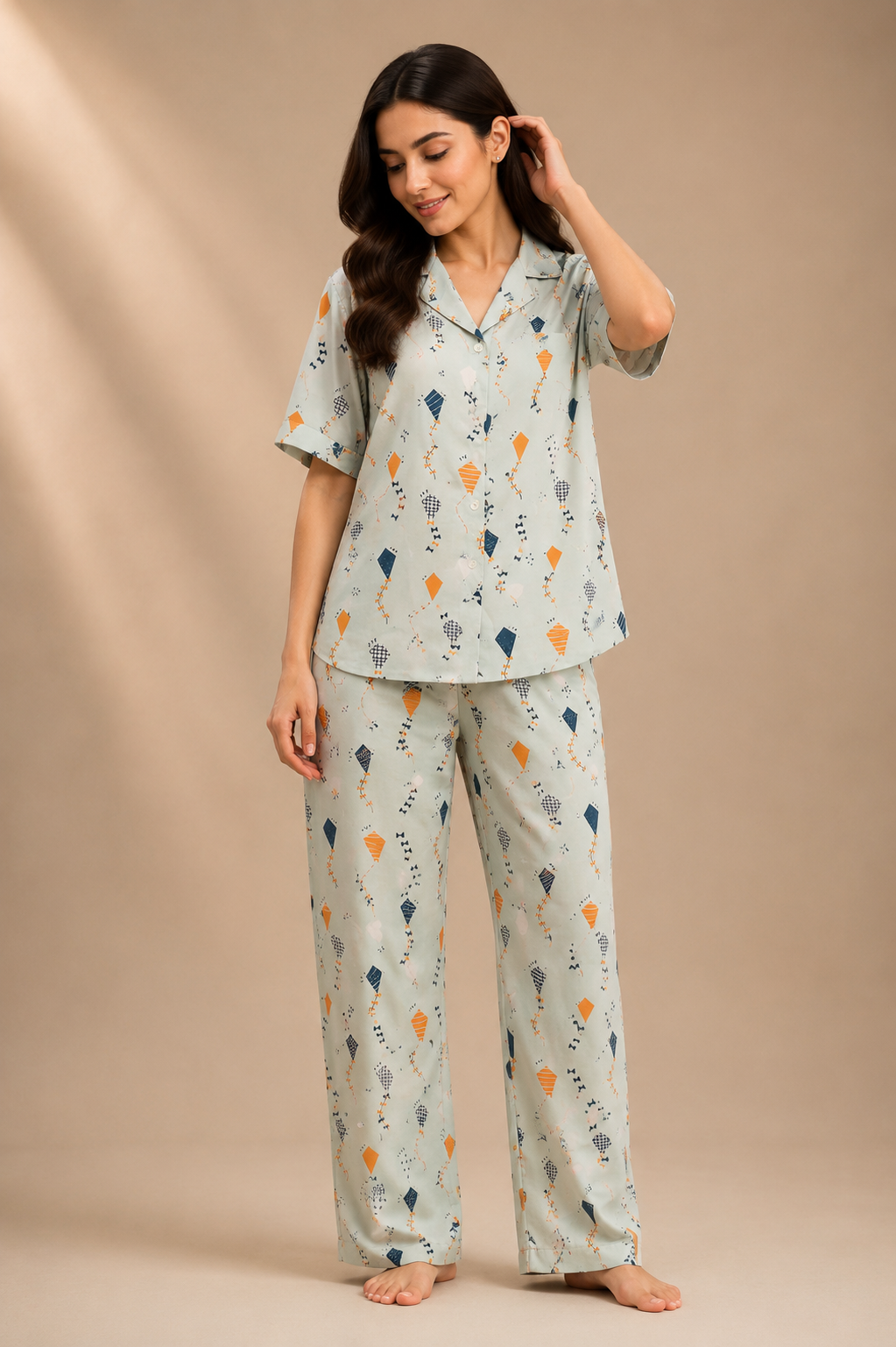 Patang Modal Satin Night Suit, Prabha by Priya